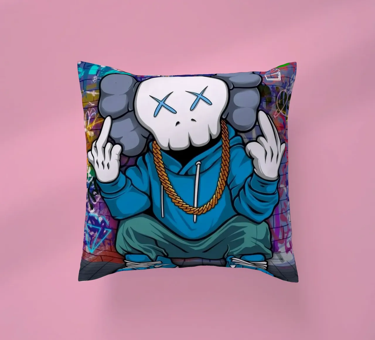 Cartoon Character with Graffiti Background cuscino da Nando Art