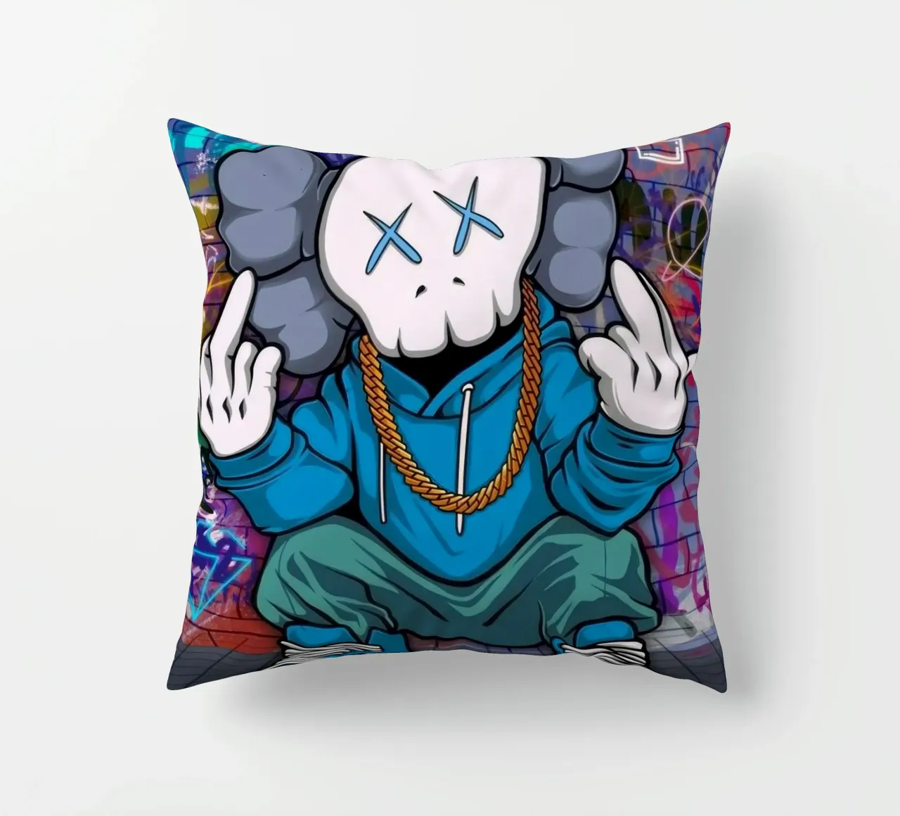 Cartoon Character with Graffiti Background cuscino da Nando Art