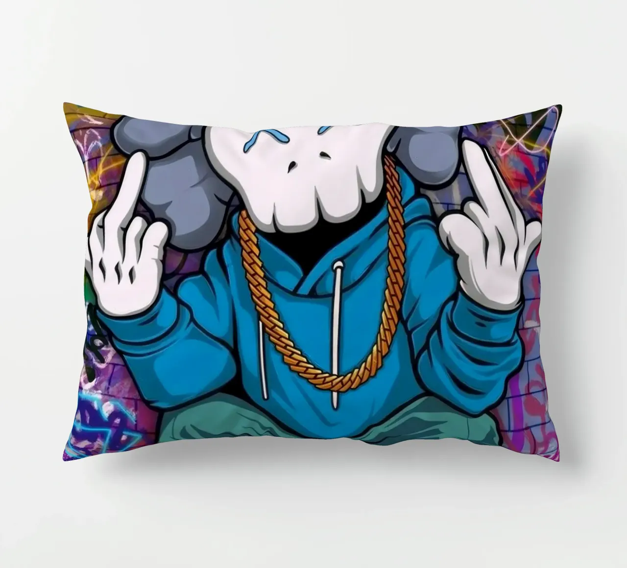 Cartoon Character with Graffiti Background cuscino da Nando Art