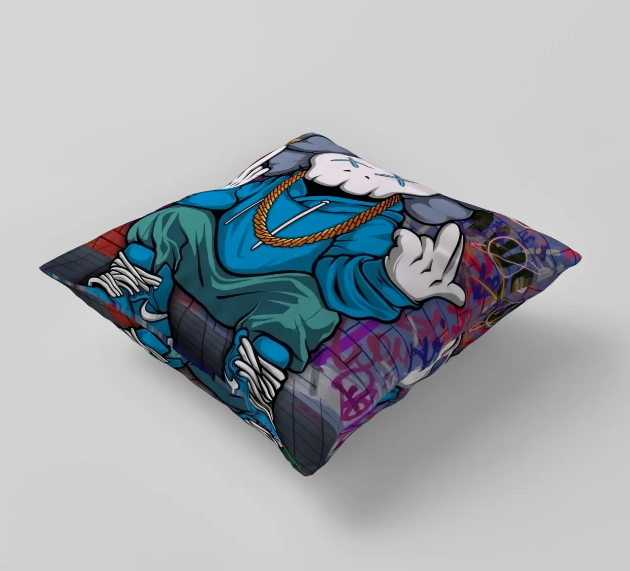 Cartoon Character with Graffiti Background cuscino da Nando Art