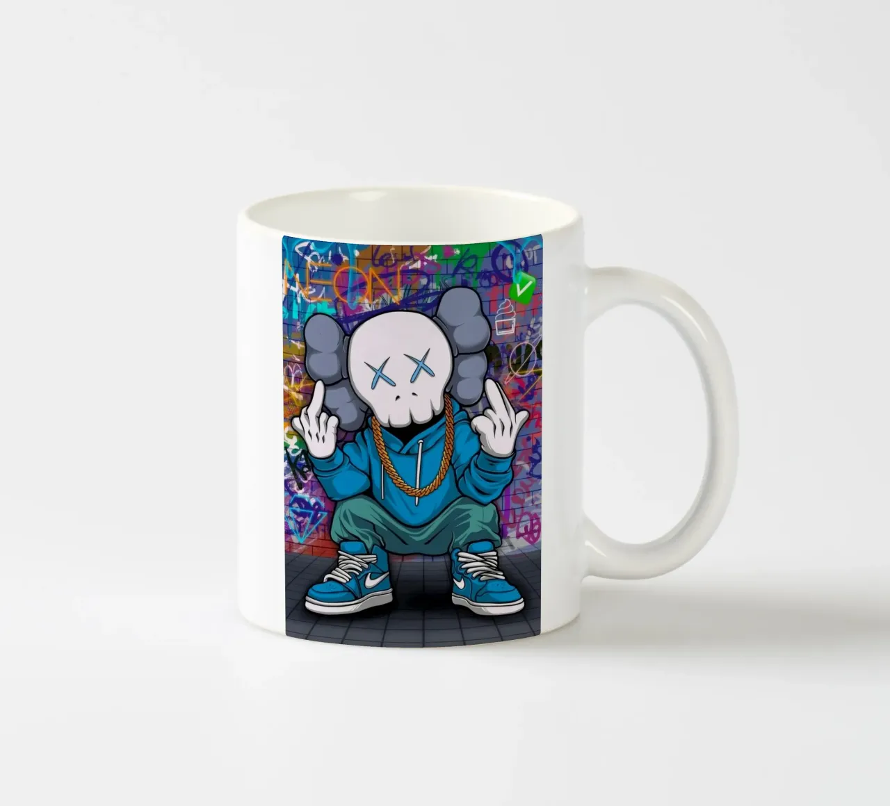 Cartoon Character with Graffiti Background tazza in ceramica da Nando Art
