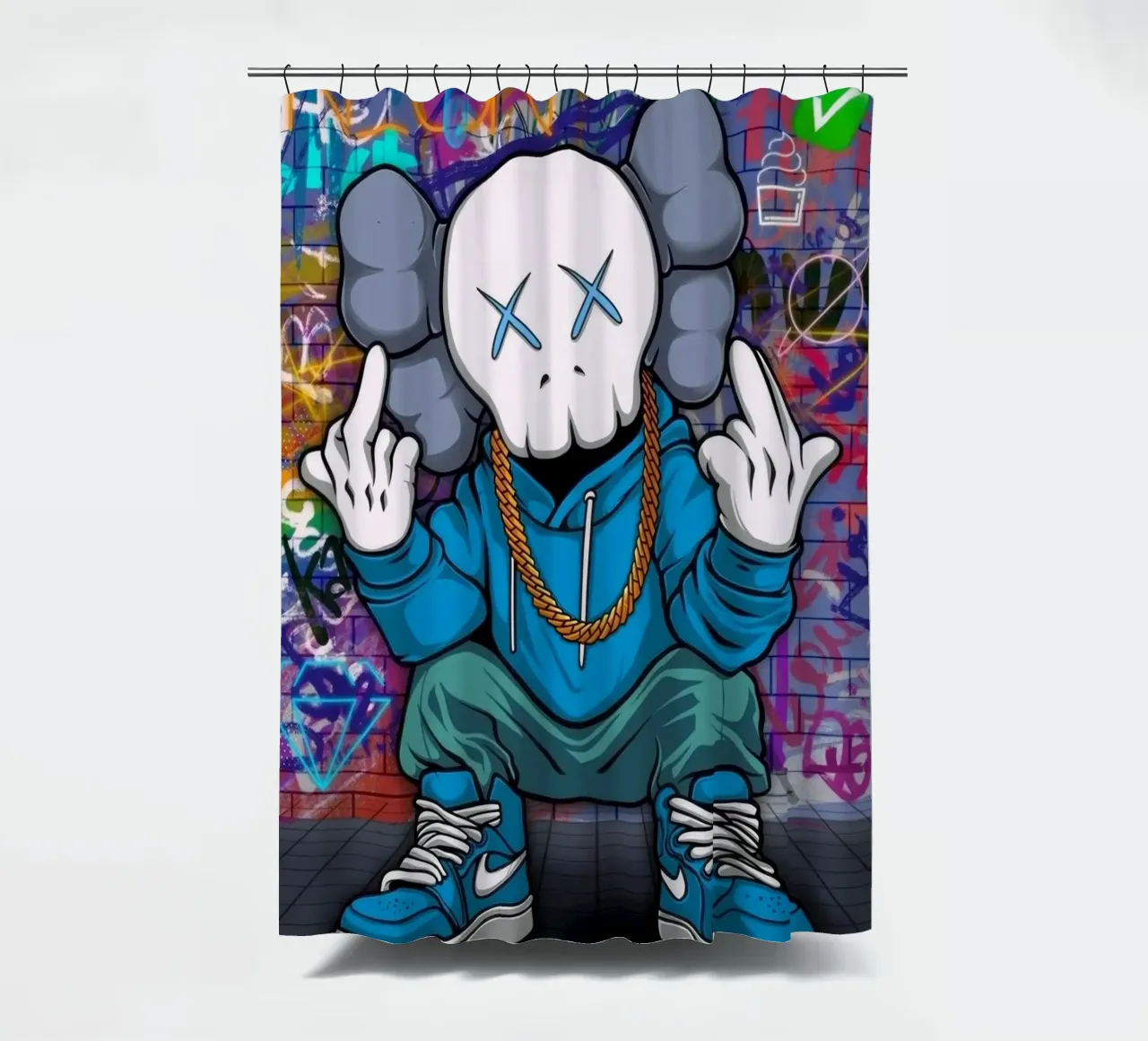 Cartoon Character with Graffiti Background tenda da doccia da Nando Art