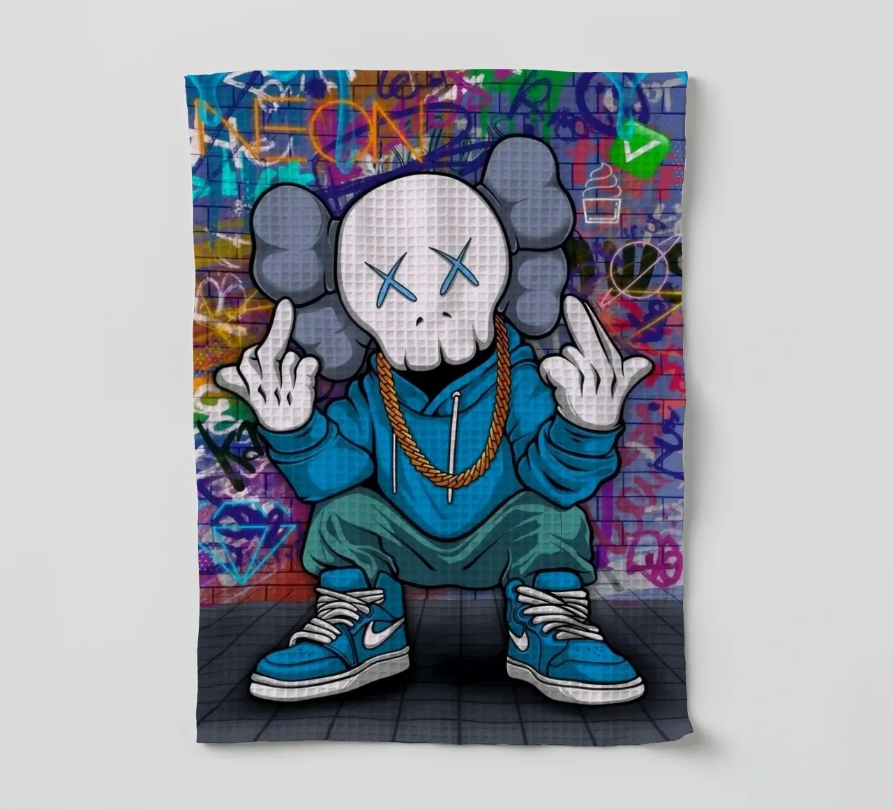Cartoon Character with Graffiti Background canovaccio da cucina da Nando Art