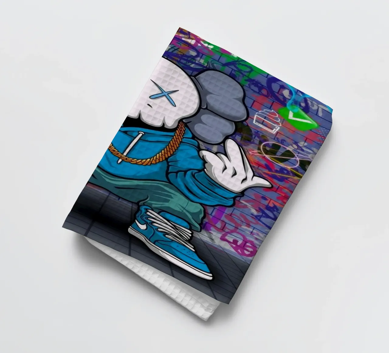 Cartoon Character with Graffiti Background canovaccio da cucina da Nando Art