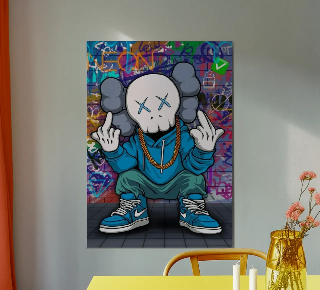 Cartoon Character with Graffiti Background alluminio dibond da Nando Art