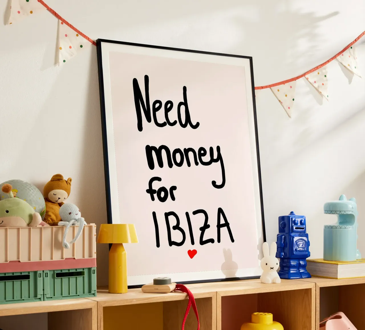 Need money for Ibiza poster con telaio in legno da Hej Ibiza by Ute Arnold