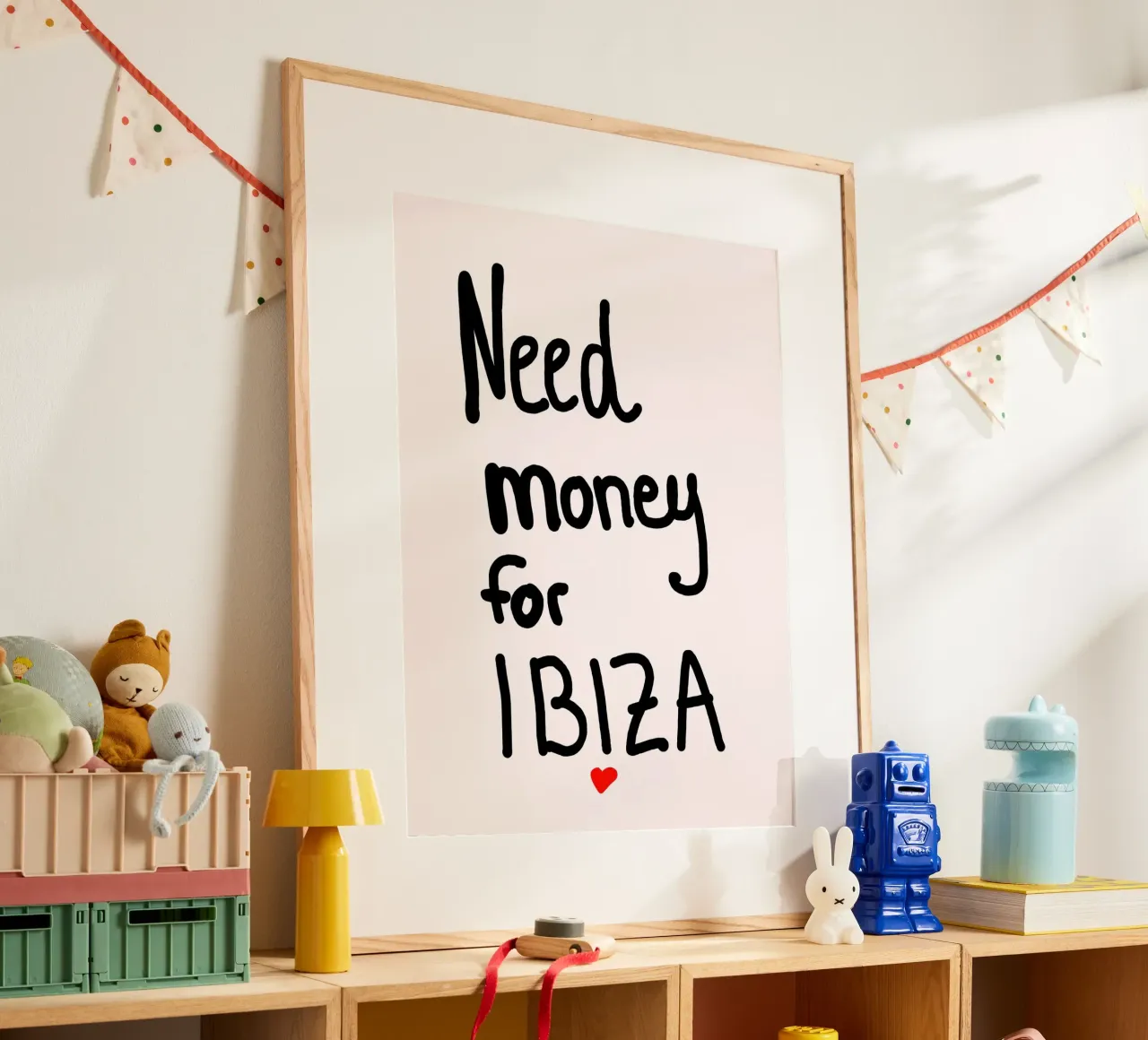 Need money for Ibiza poster con telaio in legno da Hej Ibiza by Ute Arnold