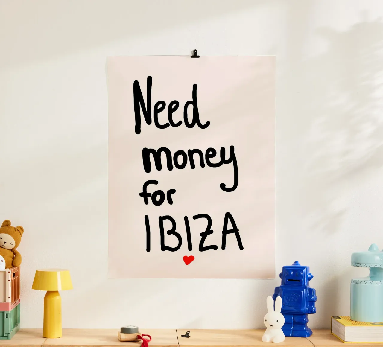 Need money for Ibiza poster con telaio in legno da Hej Ibiza by Ute Arnold