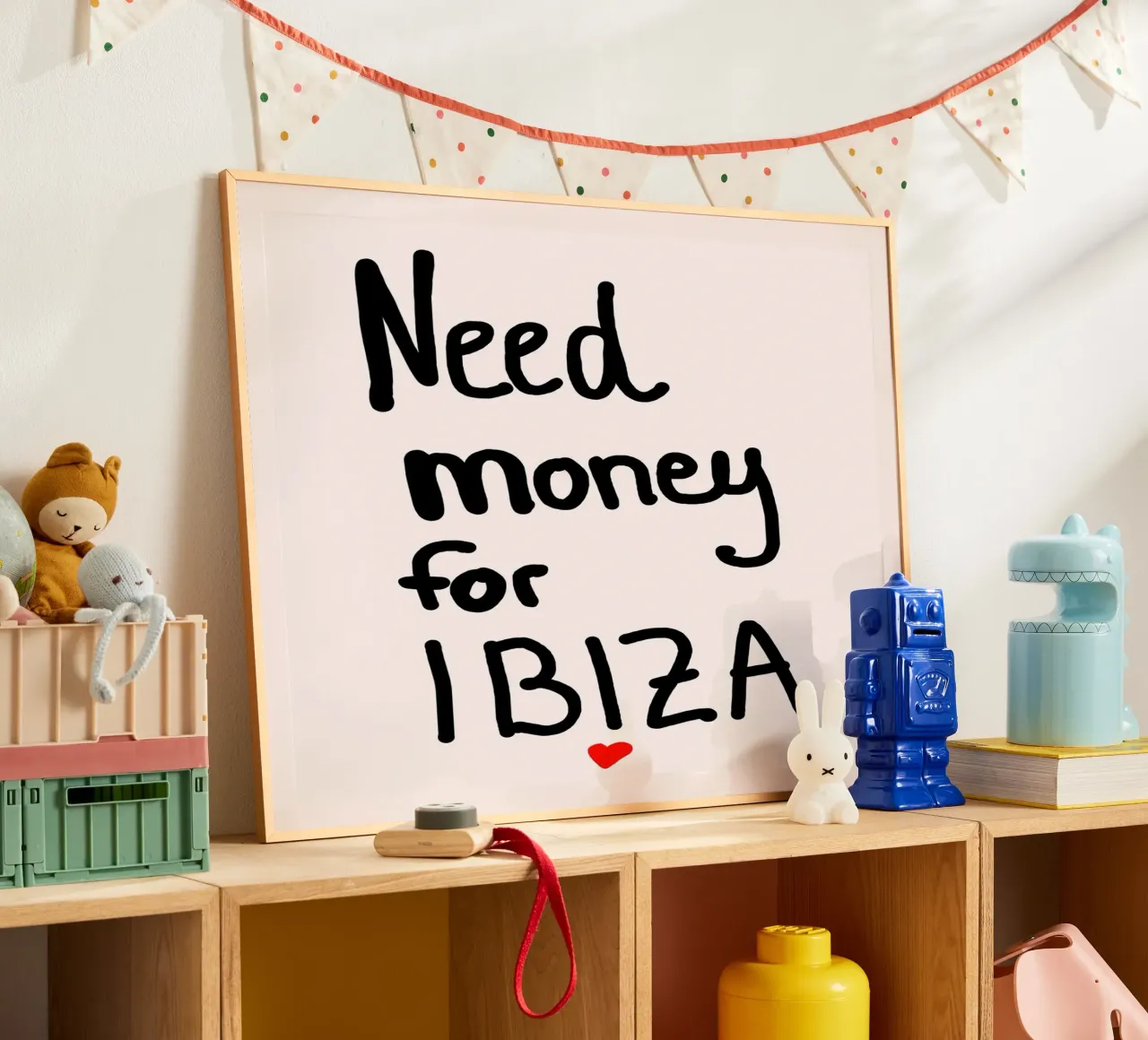 Need money for Ibiza poster con telaio in legno da Hej Ibiza by Ute Arnold