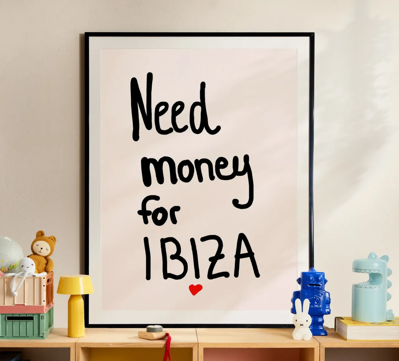 Need money for Ibiza poster con telaio in legno da Hej Ibiza by Ute Arnold