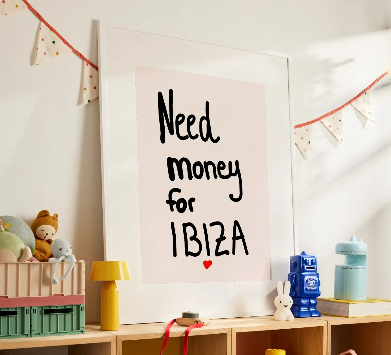 Need money for Ibiza poster con telaio in legno da Hej Ibiza by Ute Arnold
