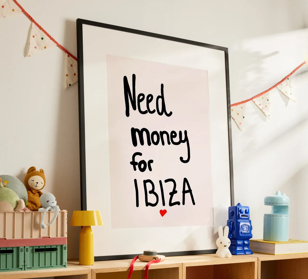 Need money for Ibiza poster con telaio in legno da Hej Ibiza by Ute Arnold