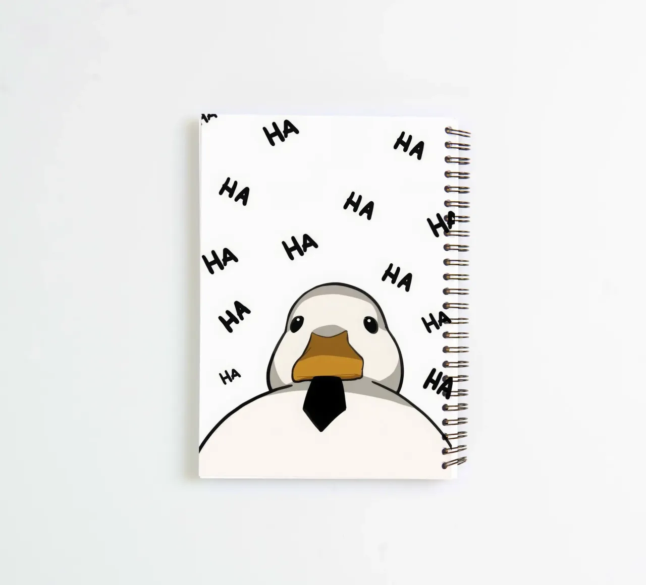 Duck with Tie Surrounded by 'HA' spiral notebook by Nando Art