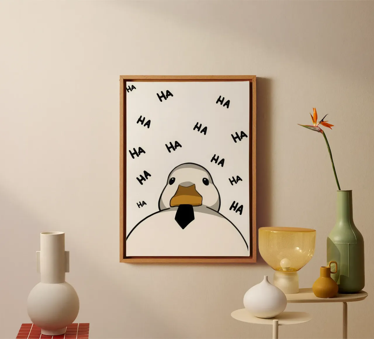 Duck with Tie Surrounded by 'HA' tela da Nando Art