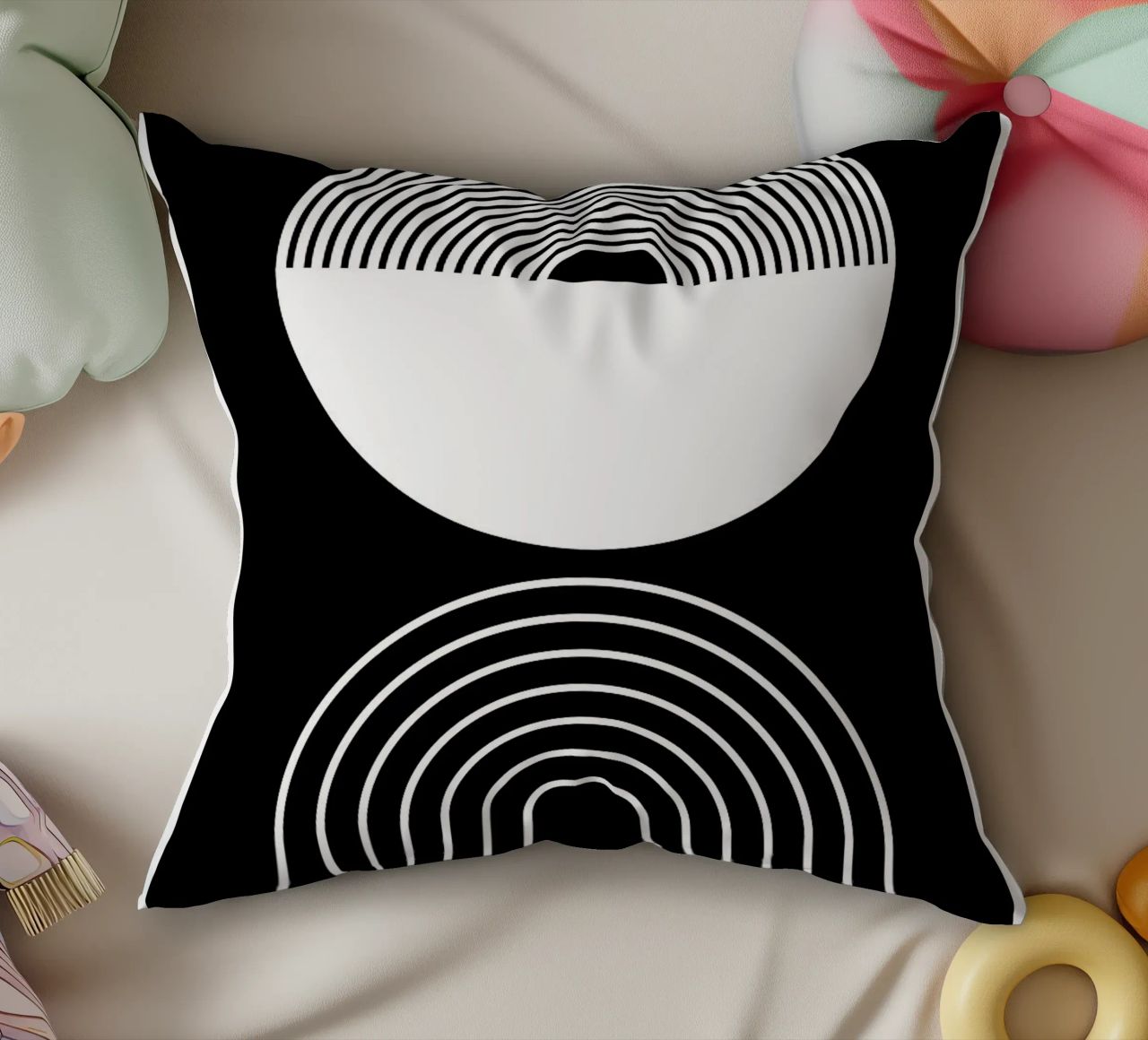 cerchio semicerchio linee curve concentriche cuscino da Bacsic design