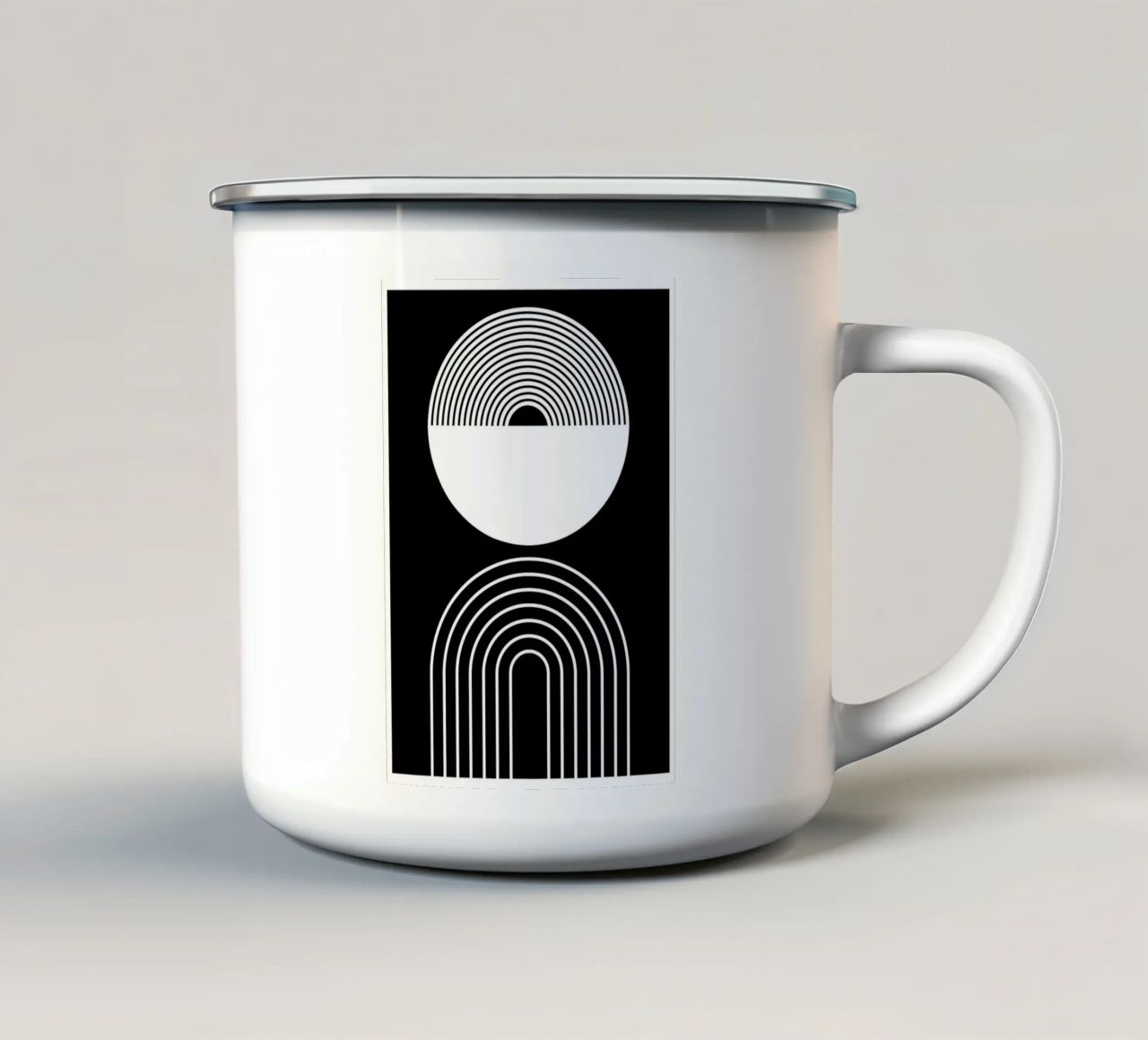cerchio semicerchio linee curve concentriche tazza in smalto da Bacsic design