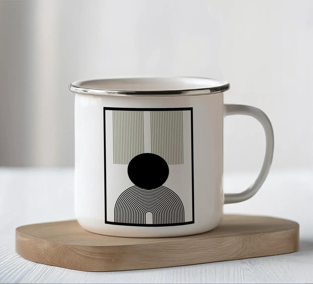 cerchio linee archi linee verticali cerchio nero tazza in smalto da Bacsic design