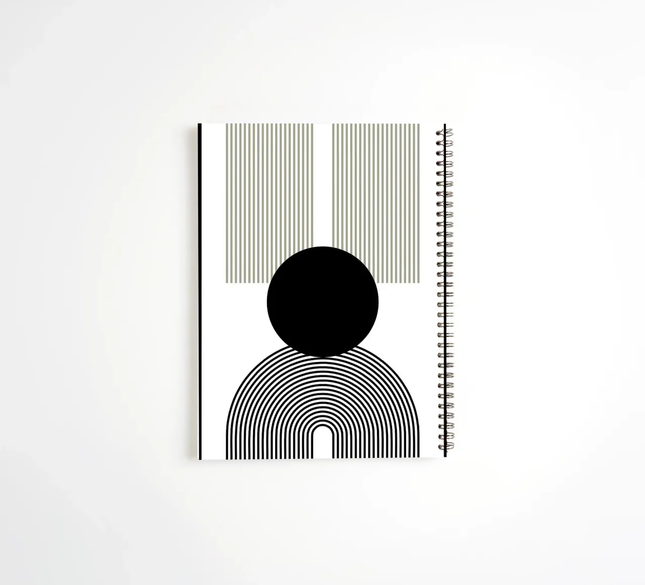 circle lines arcs vertical lines black circle spiral notebook by Bacsic design