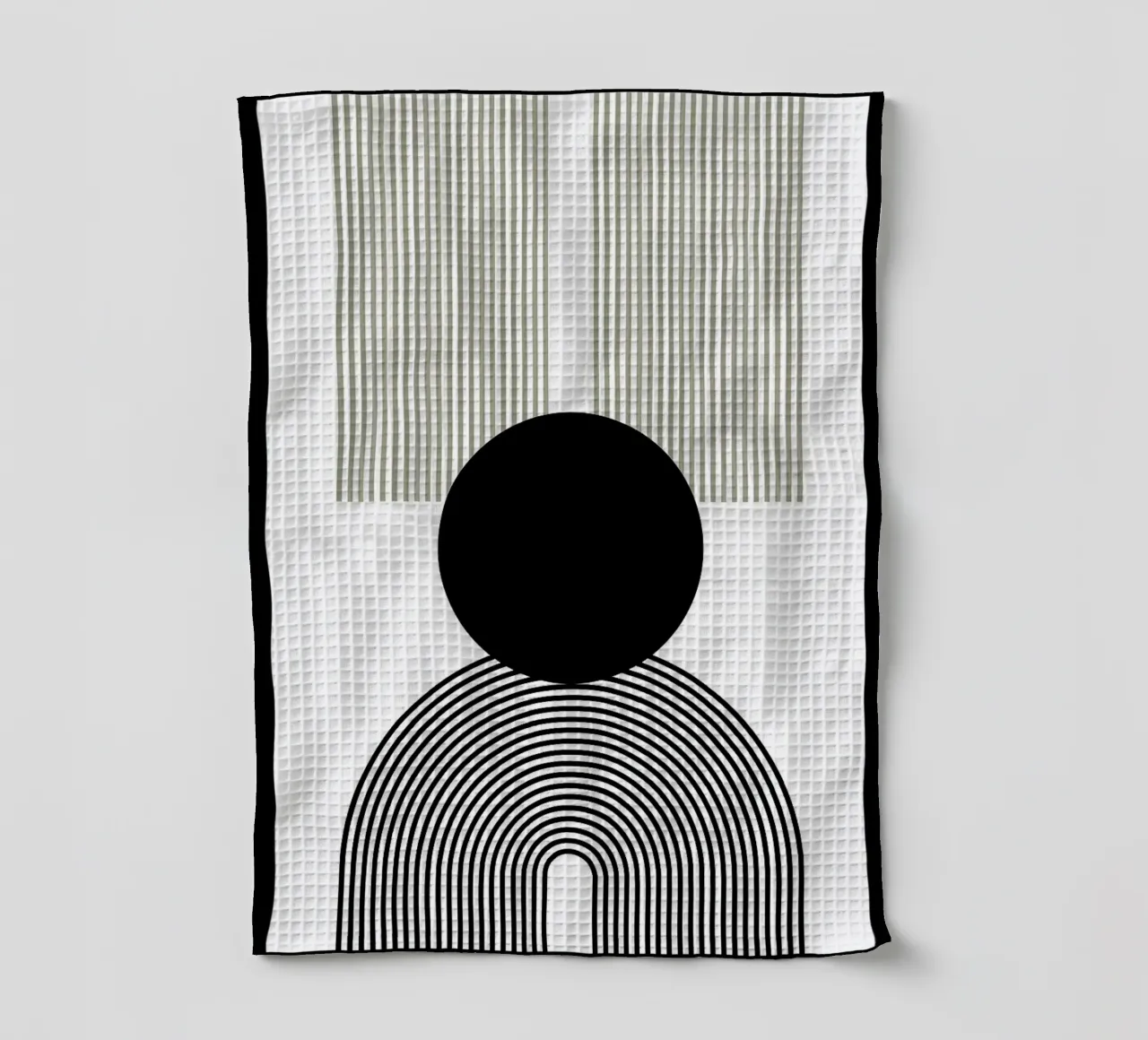circle lines arcs vertical lines black circle tea towel by Bacsic design