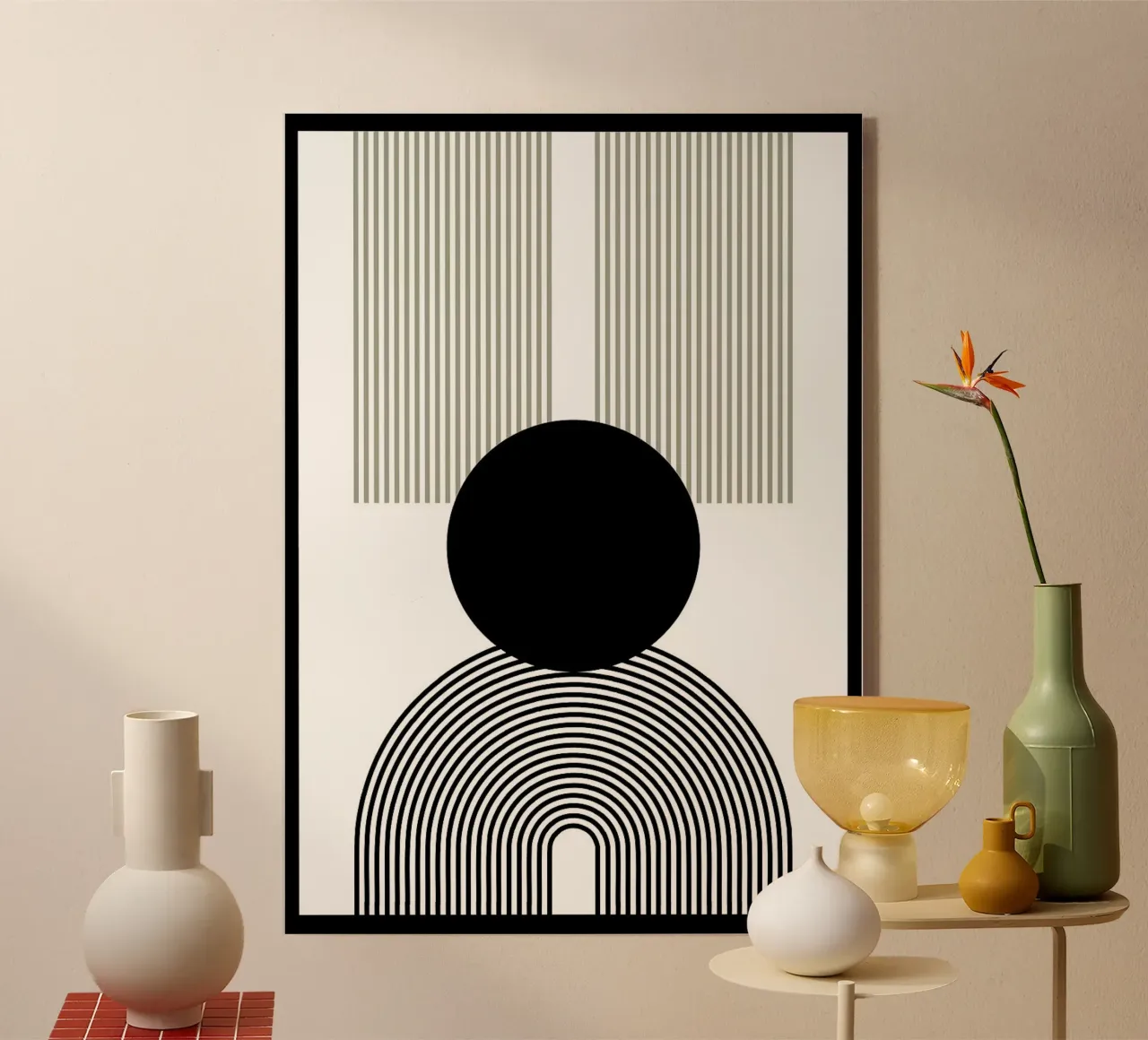círculo líneas arcos líneas verticales círculo negro metacrilato de Bacsic design