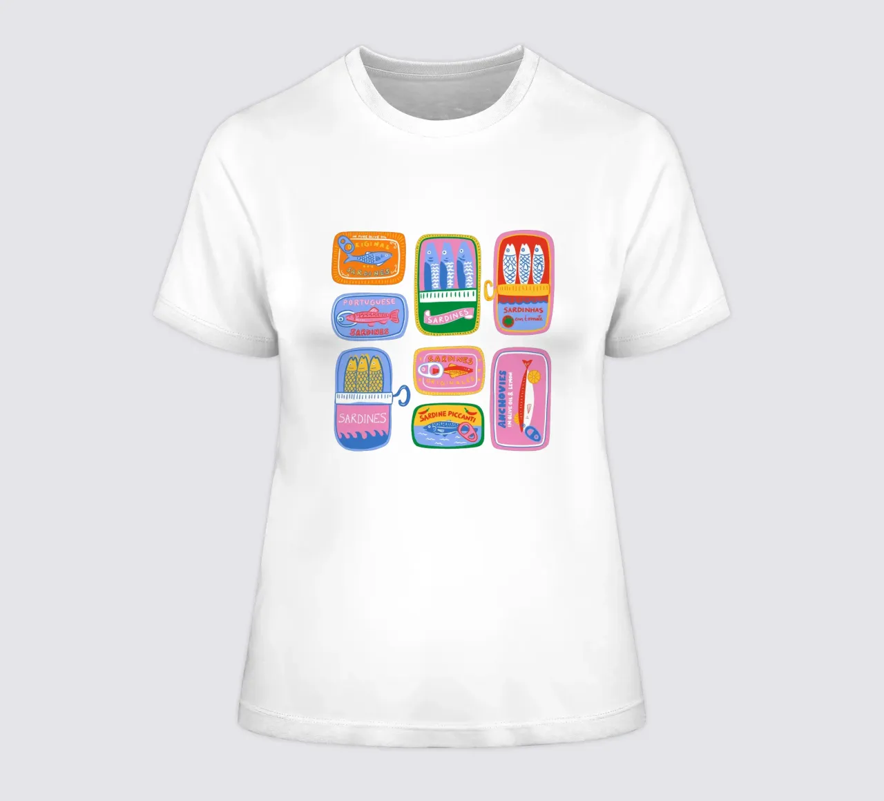 Lattine di sardine colorate t-shirt da donna da dafnedesignstudio