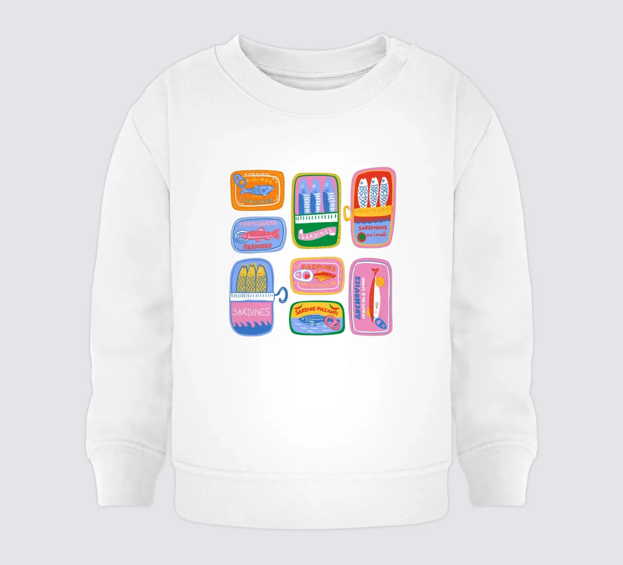 Lattine di sardine colorate felpa neonato da dafnedesignstudio
