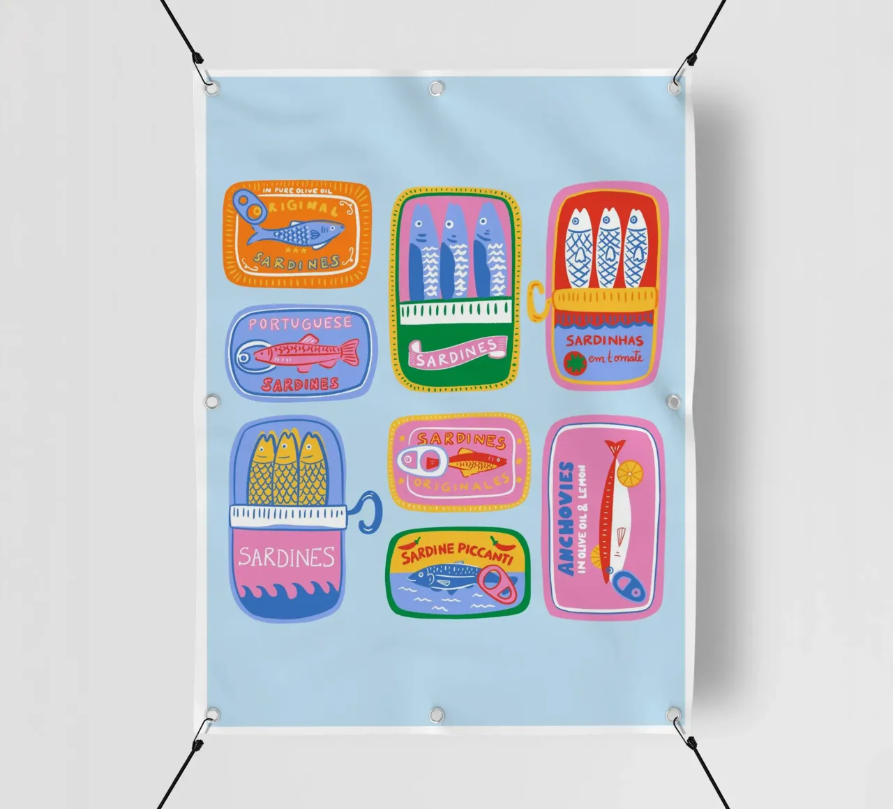 Lattine di sardine colorate telo in pvc da dafnedesignstudio
