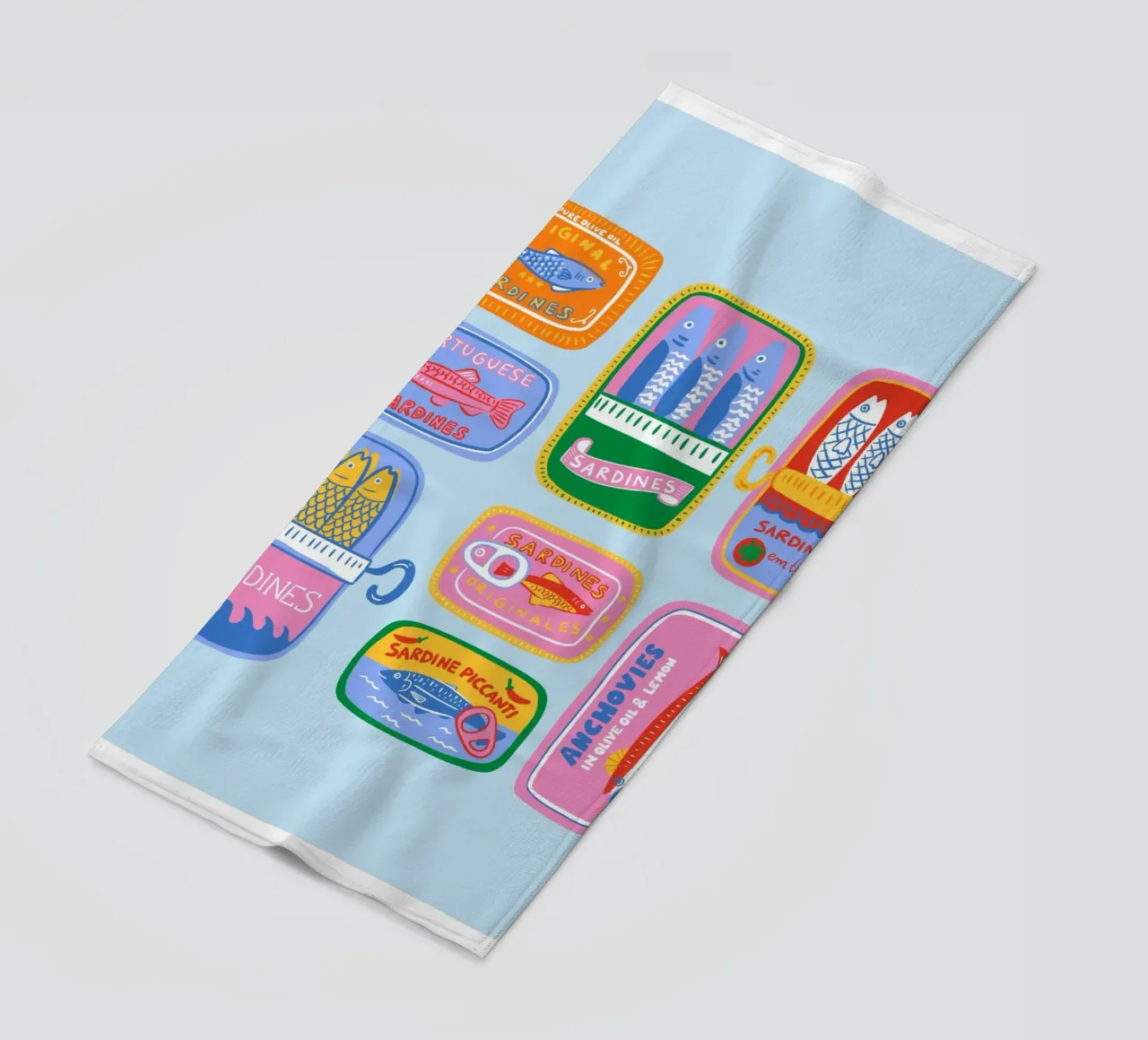 Lattine di sardine colorate telo mare da dafnedesignstudio