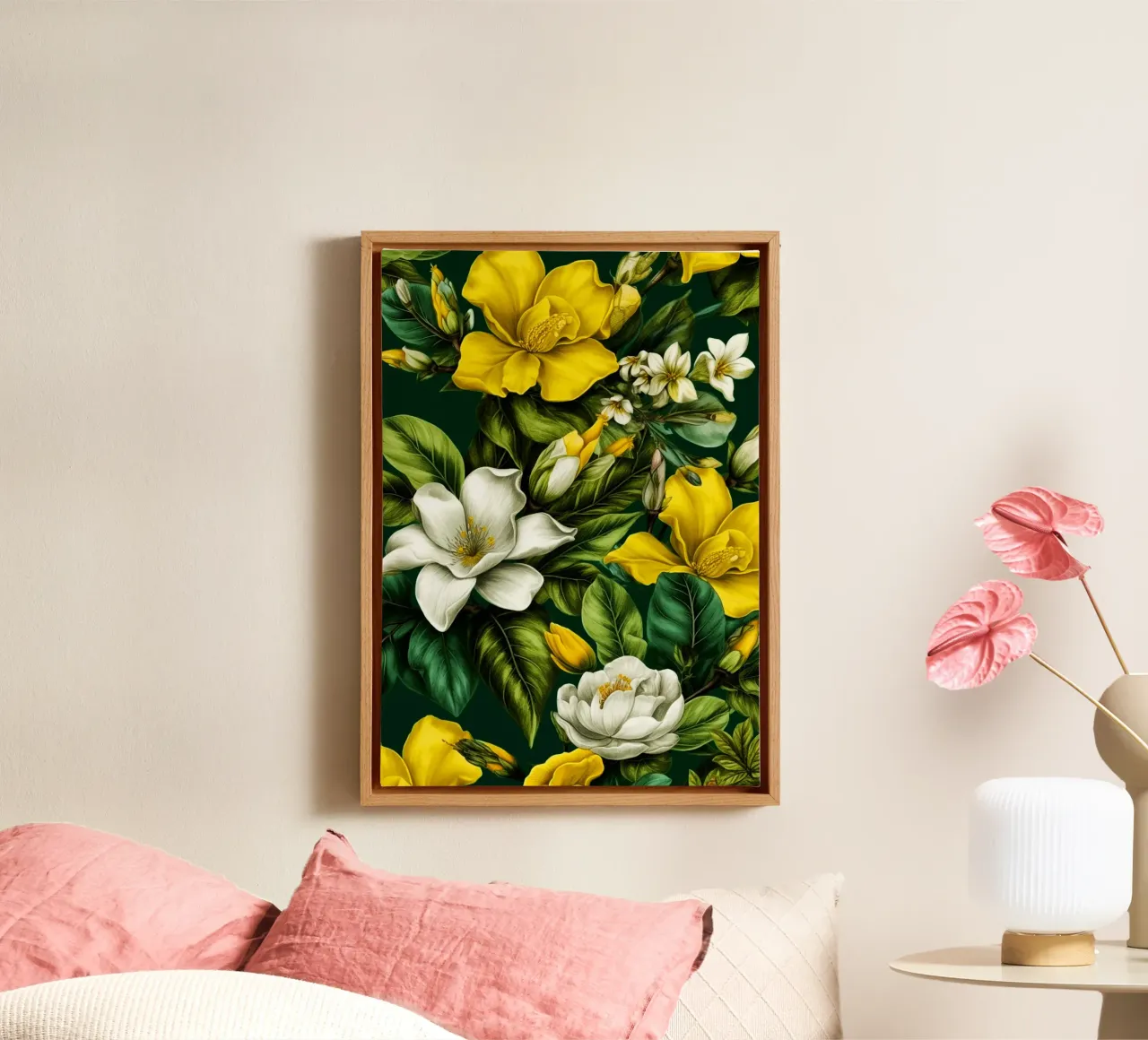 Fiori gialli e bianchi tela con Cornice a cassetta da Justyna Jaszke JBJart