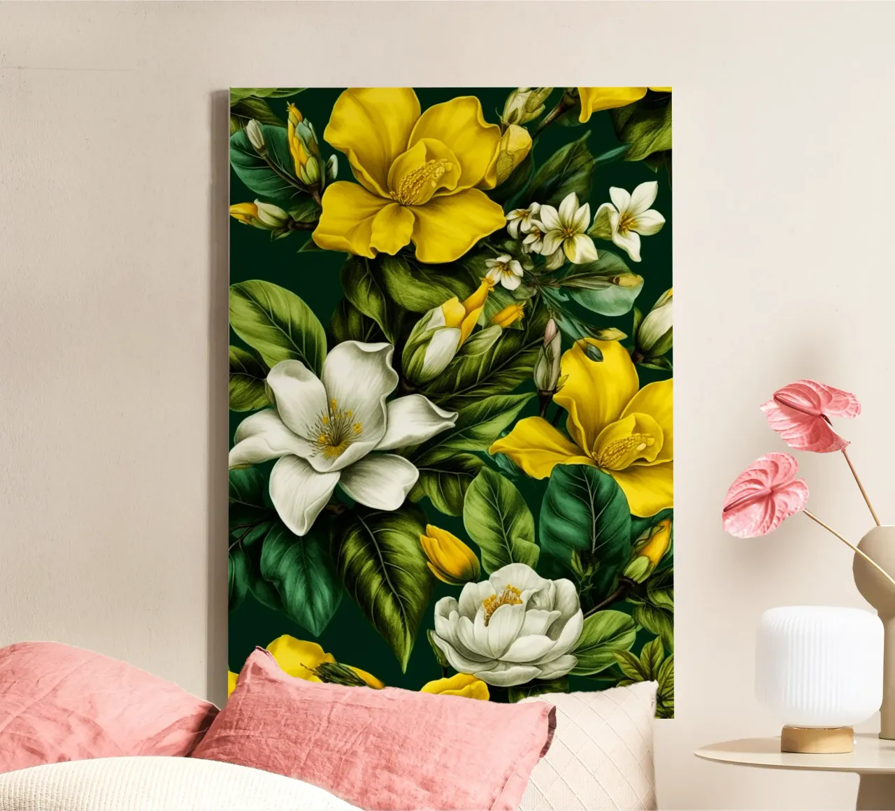 Fiori gialli e bianchi tela con Cornice a cassetta da Justyna Jaszke JBJart