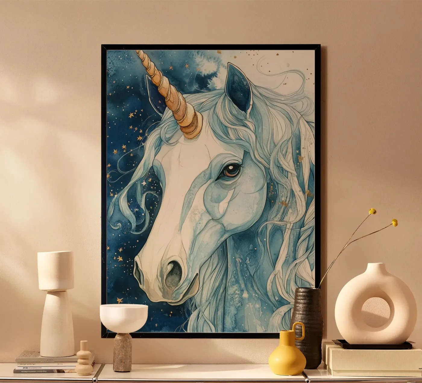 White unicorn poster da Justyna Jaszke JBJart