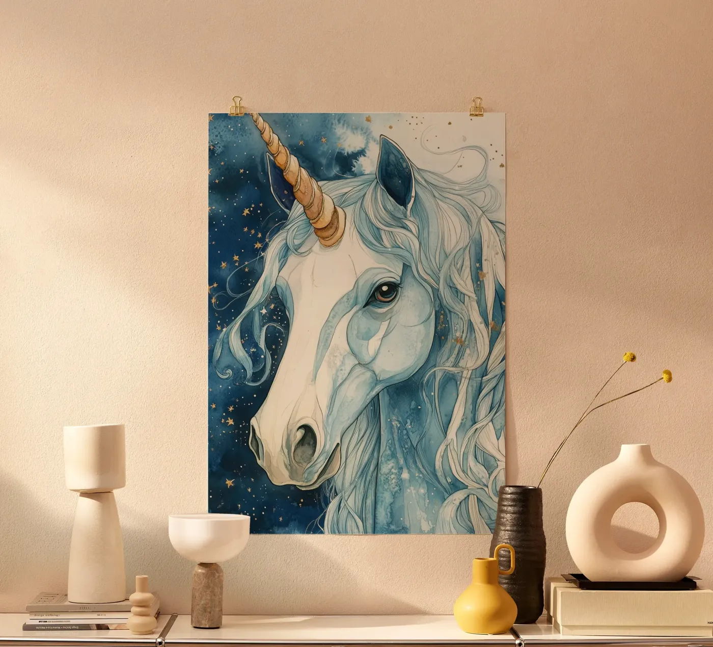 White unicorn poster da Justyna Jaszke JBJart