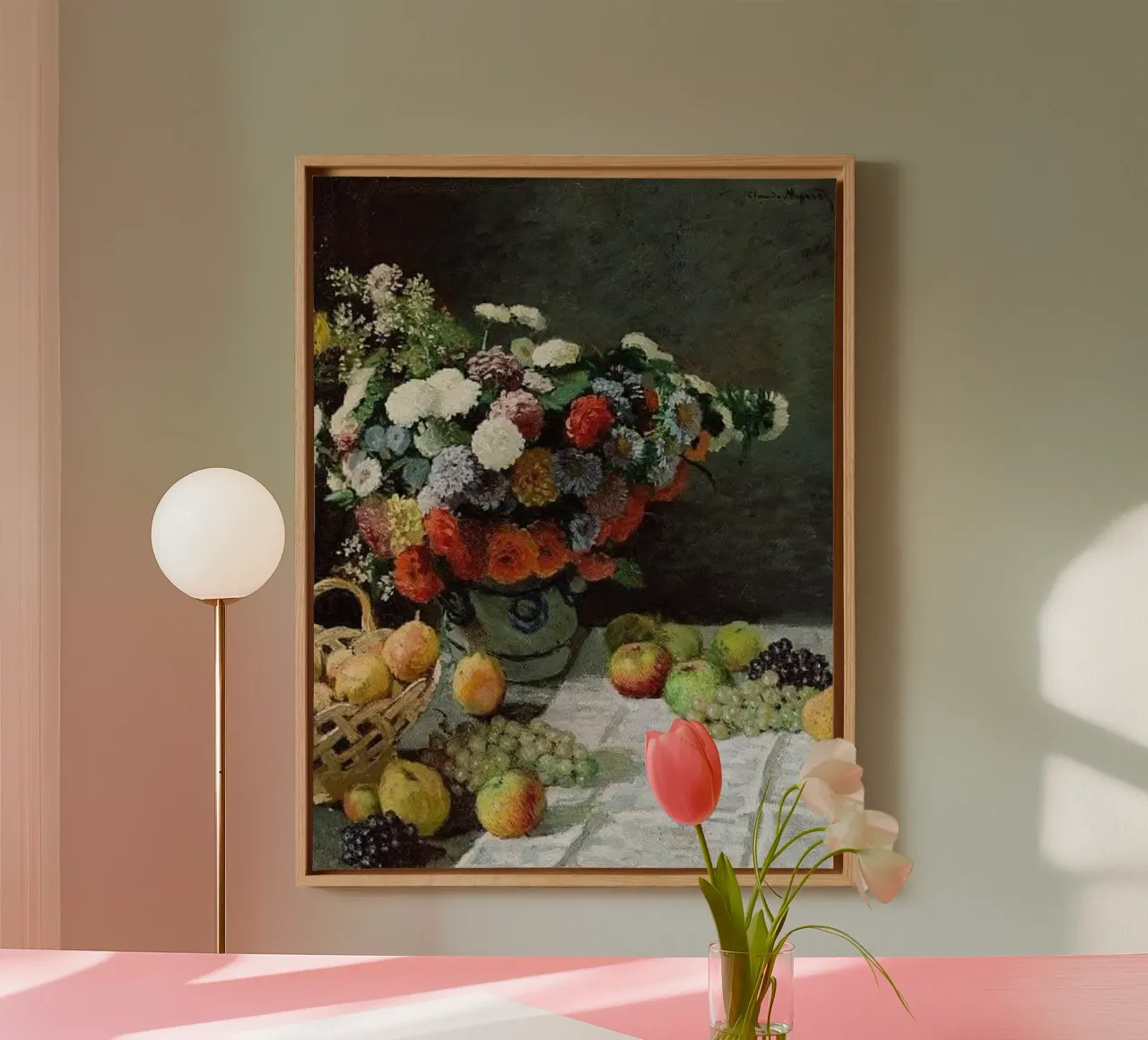 bellissimo vaso di fiori e frutta fresca tela con Cornice a cassetta da SMG Store