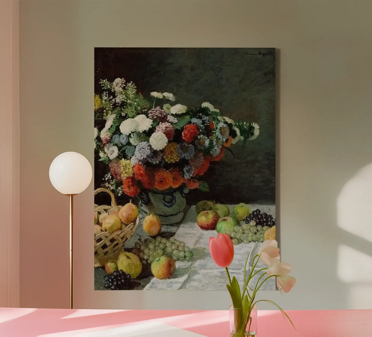 bellissimo vaso di fiori e frutta fresca tela con Cornice a cassetta da SMG Store