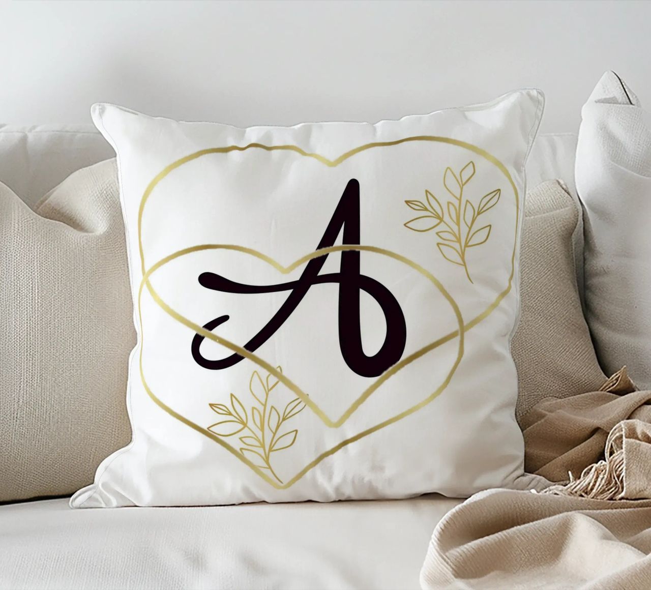 Gouden Hart A Monogram Poster - Minimalistische Muurdecoratie met kussen van nsbdesign