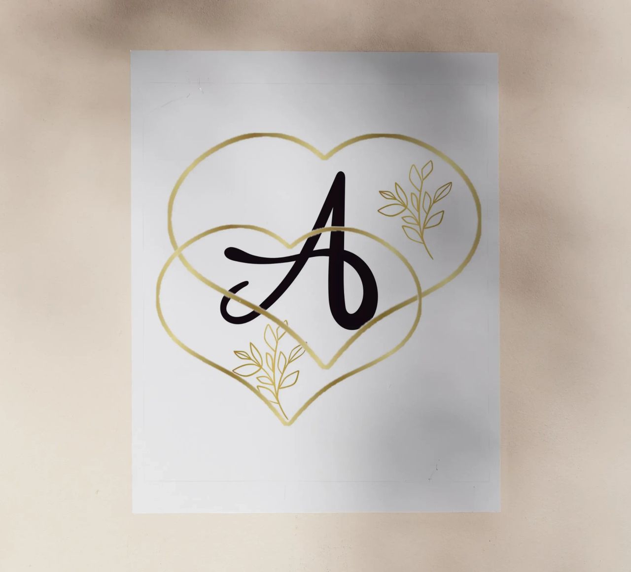 Poster con monogramma Golden Heart A - Decorazione da parete minimalista con pellicola backlit da nsbdesign