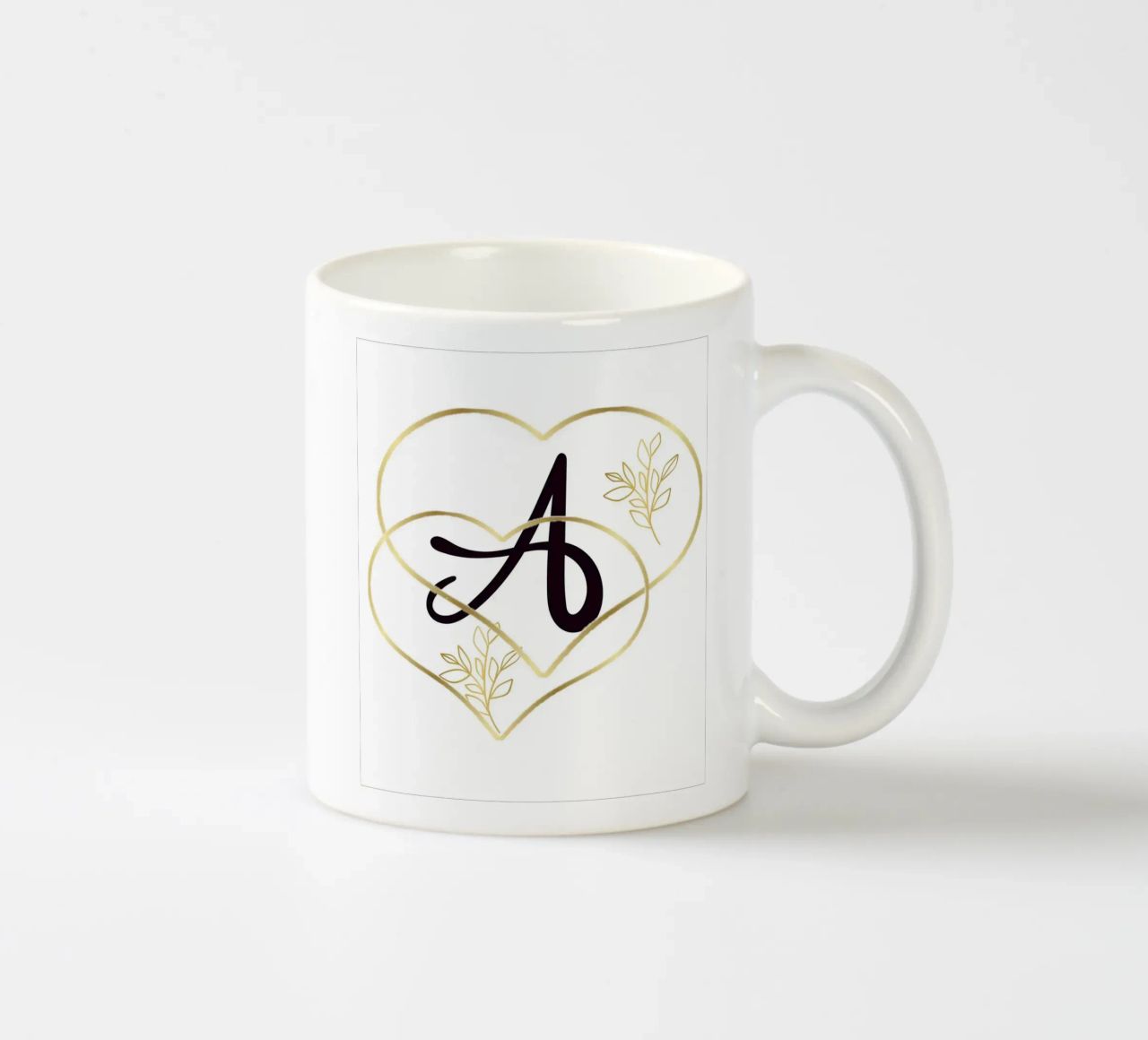 Poster con monogramma Golden Heart A - Decorazione da parete minimalista con tazza in ceramica da nsbdesign