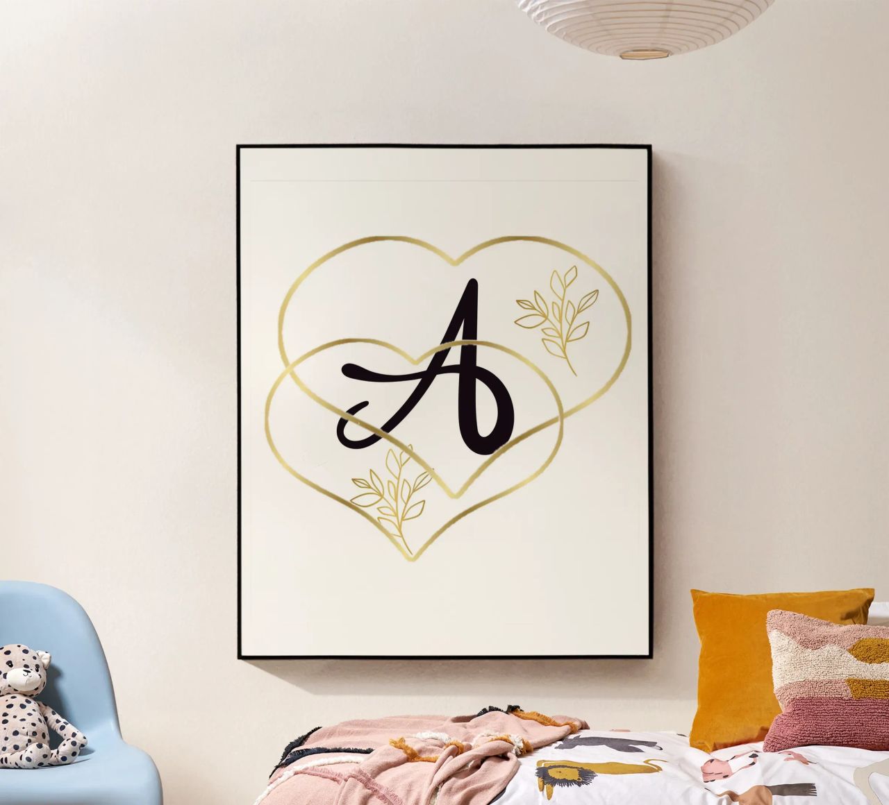 Poster con monogramma Golden Heart A - Decorazione da parete minimalista con plexiglass da nsbdesign