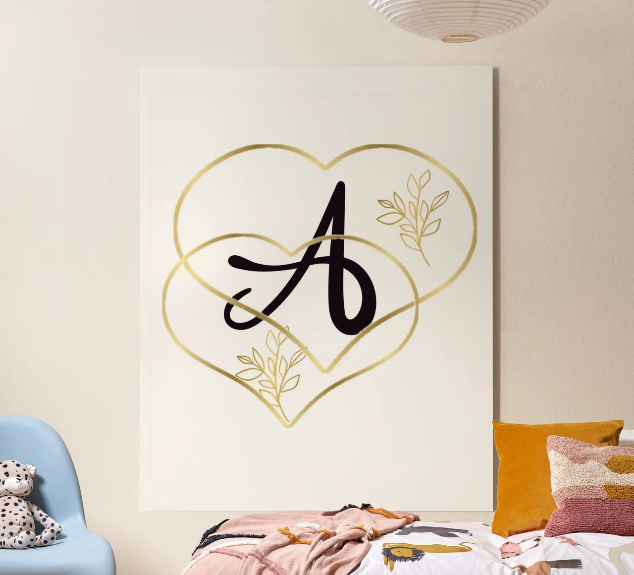 Poster con monogramma Golden Heart A - Decorazione da parete minimalista con plexiglass da nsbdesign