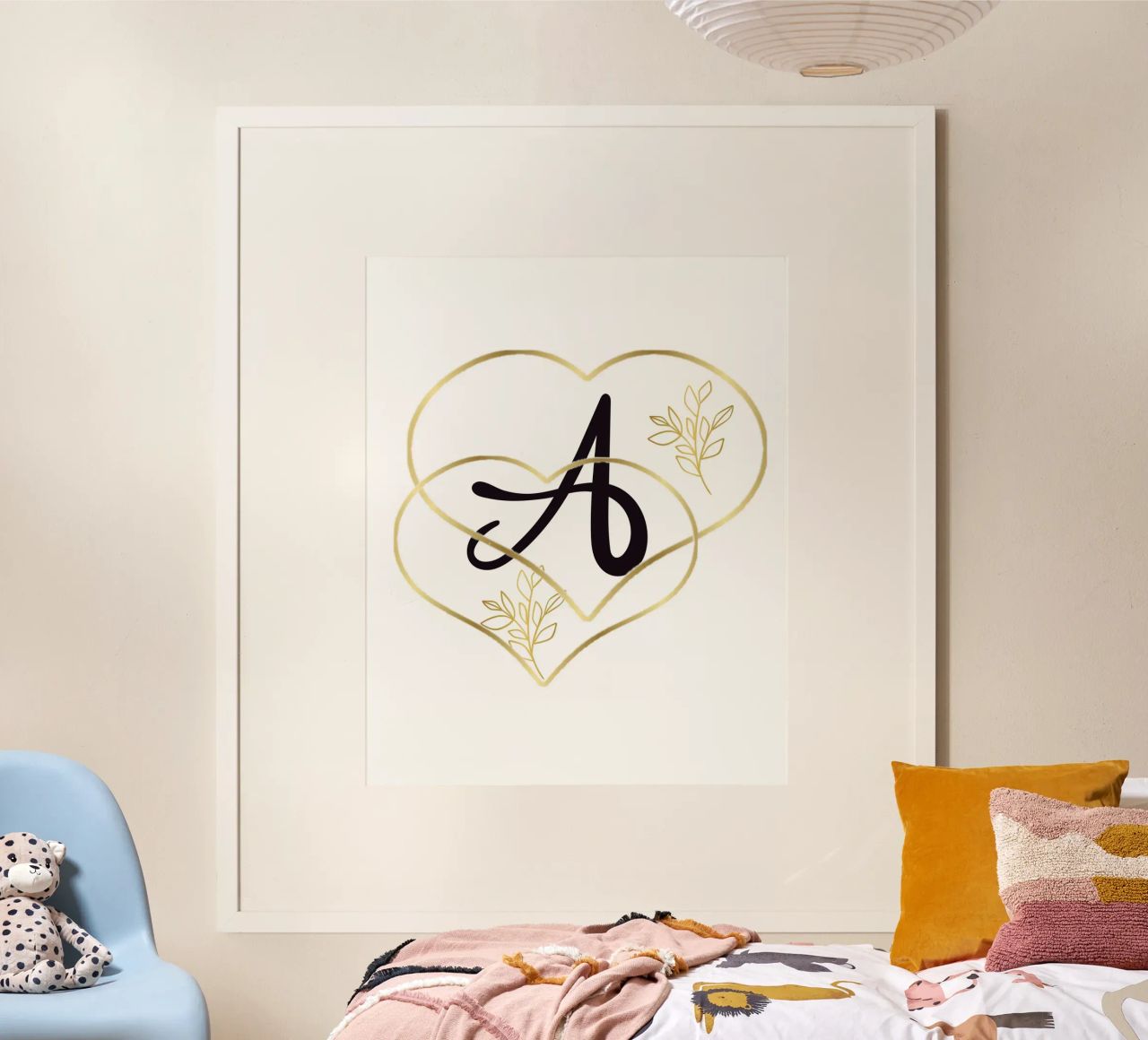 Poster con monogramma Golden Heart A - Decorazione da parete minimalista con carta hahnemühle da nsbdesign