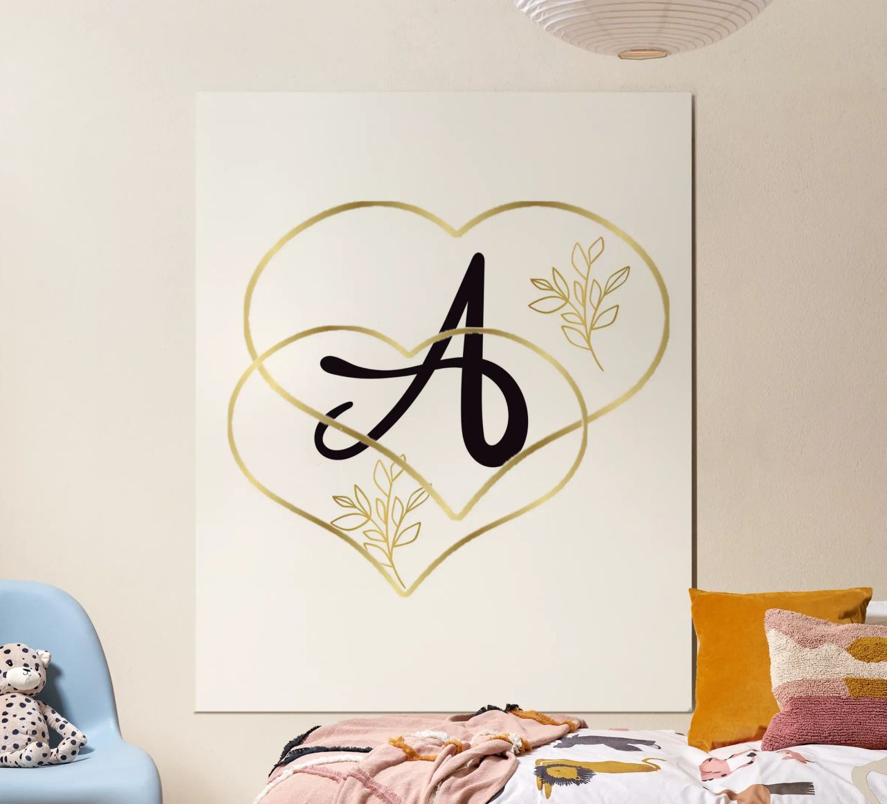 Poster con monogramma Golden Heart A - Decorazione da parete minimalista con carta hahnemühle da nsbdesign