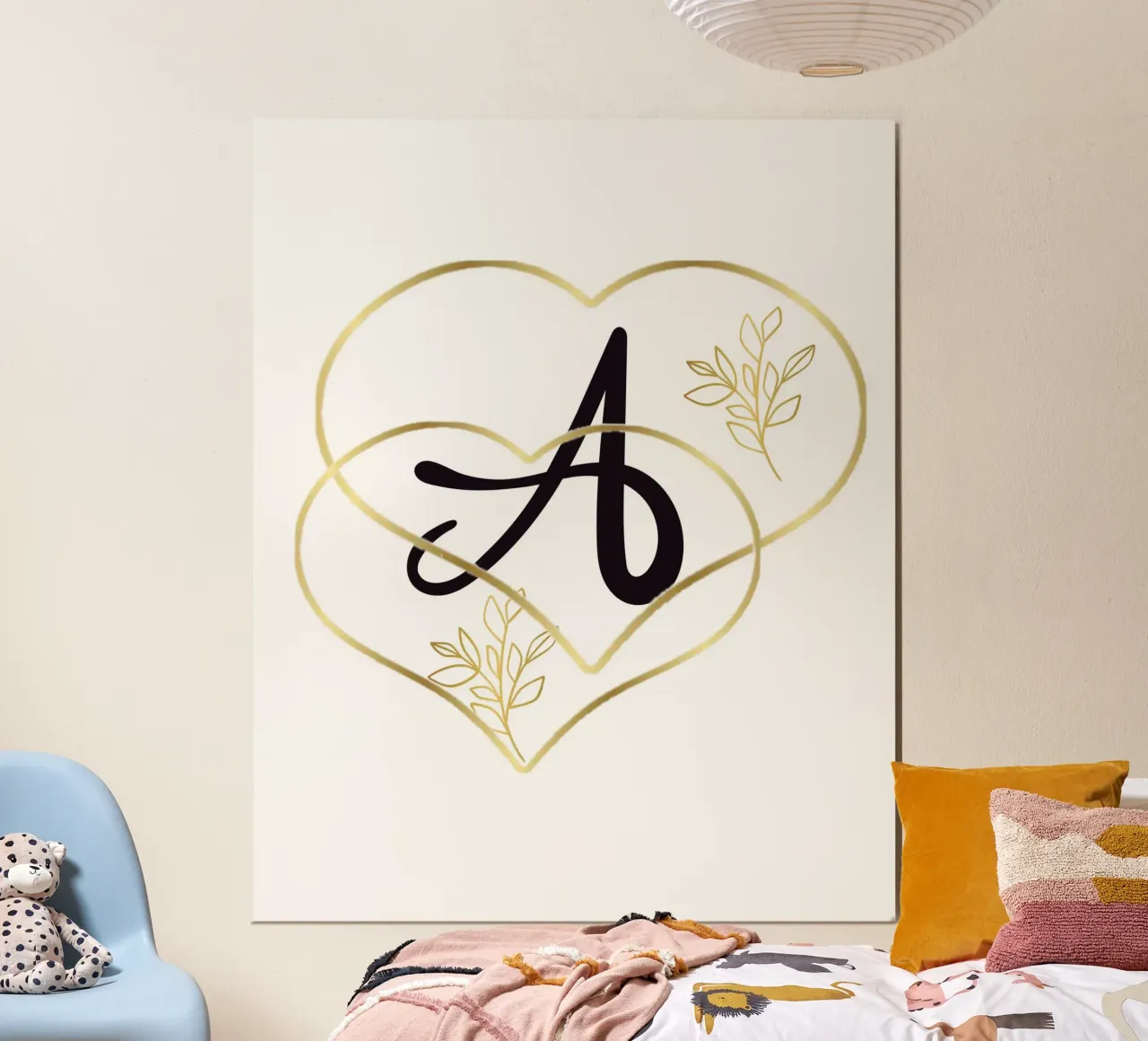 Golden Heart A Monogram Poster - Minimalist Wall Decoration with poster with aluminum frame by StrindesignStudio