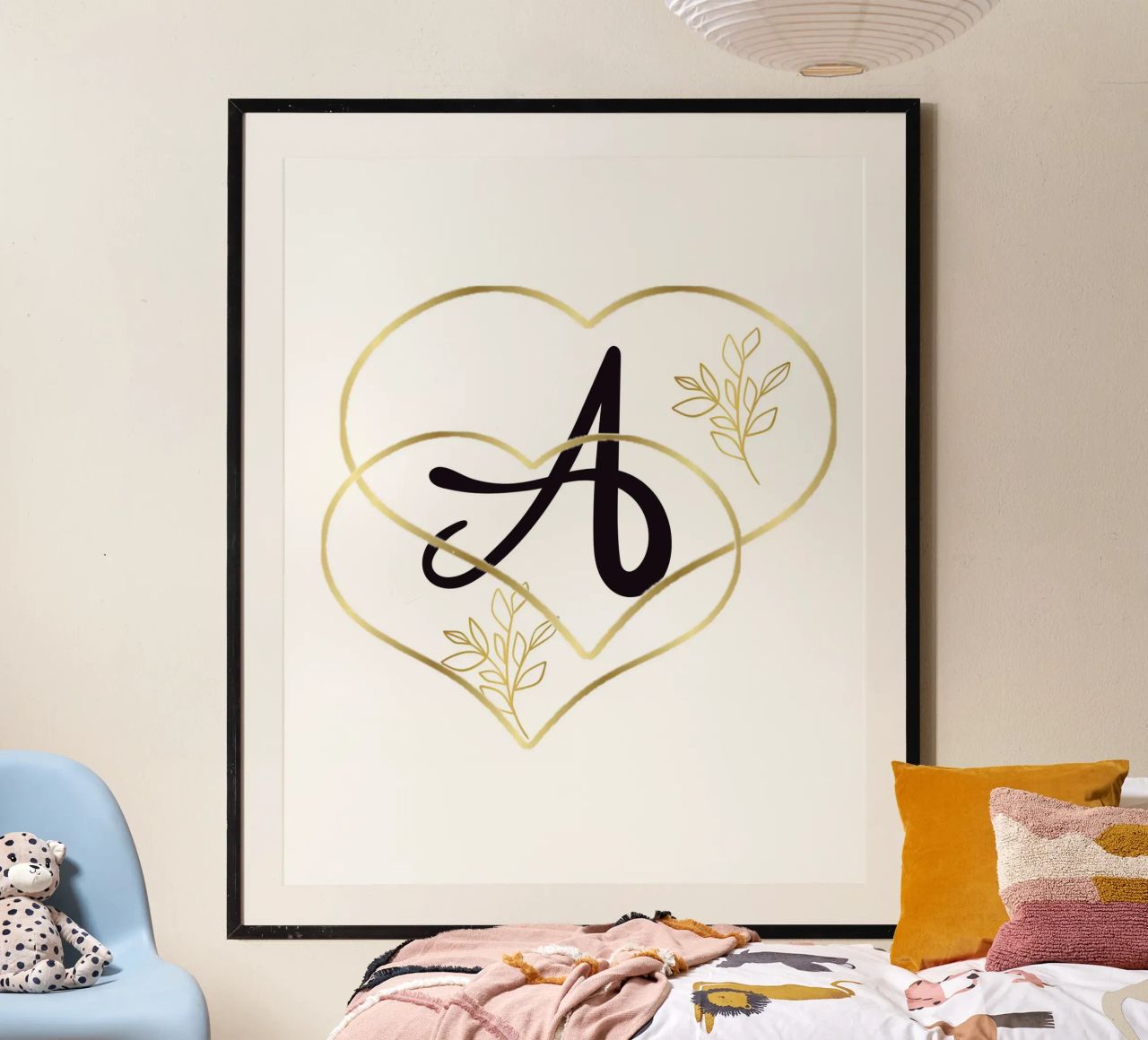 Poster con monogramma Golden Heart A - Decorazione da parete minimalista con carta hahnemühle da nsbdesign