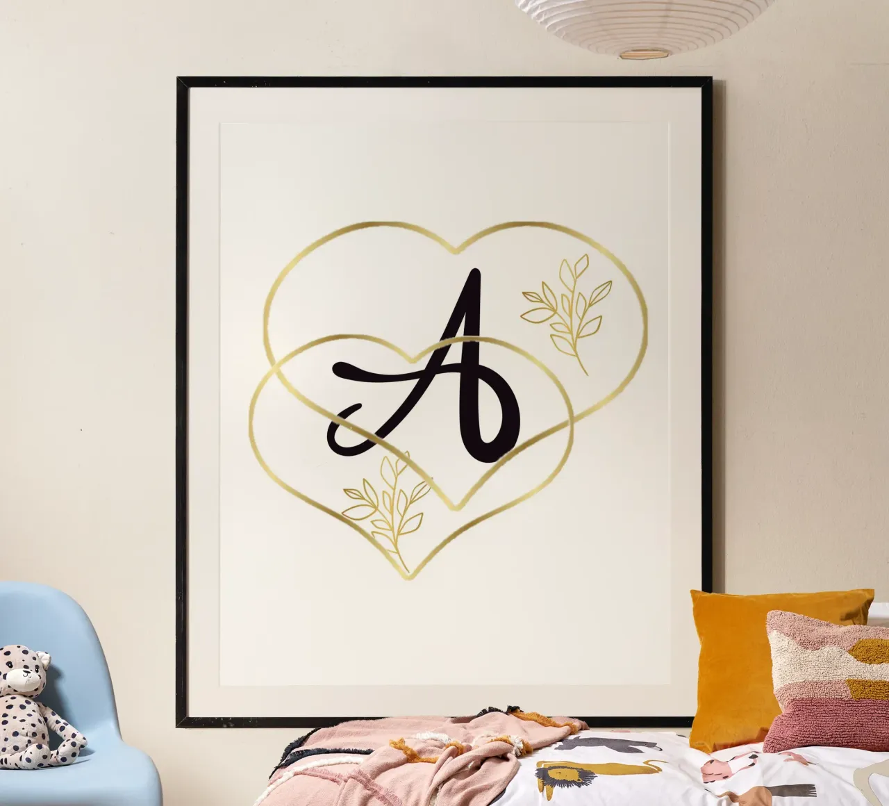 Golden Heart A Monogram Poster - Minimalist Wall Decoration with poster with aluminum frame by StrindesignStudio