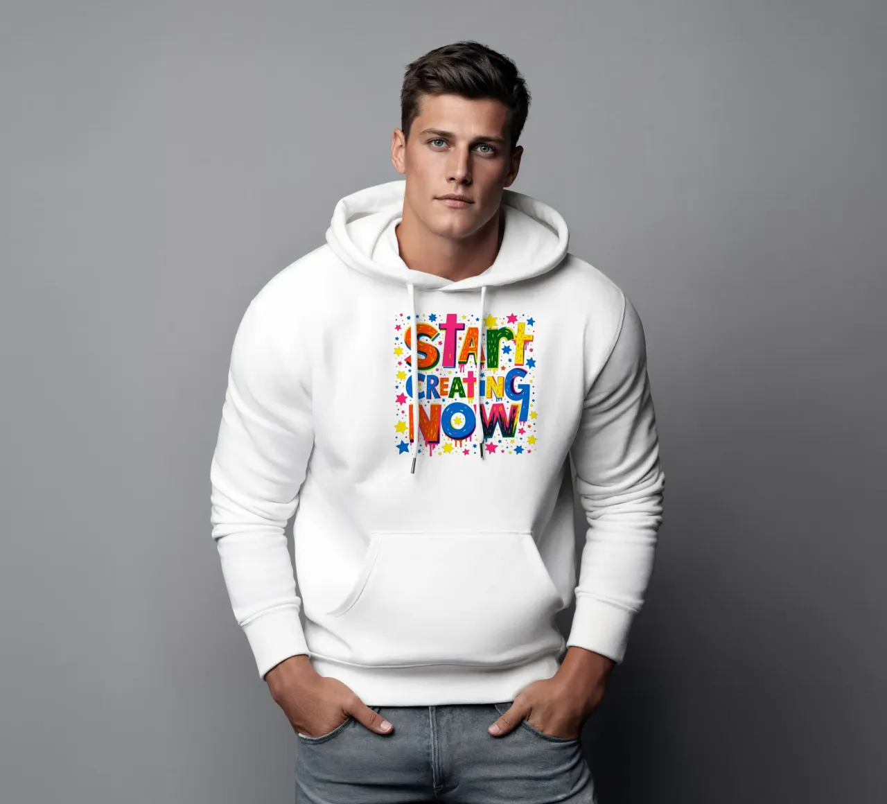 Start Creating Now Motivational  Quote Typographic Art sudadera con capucha de Signorino