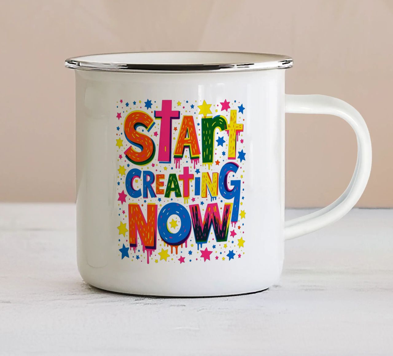 Start Creating Now Motivational  Quote Typographic Art tazza in smalto da Signorino