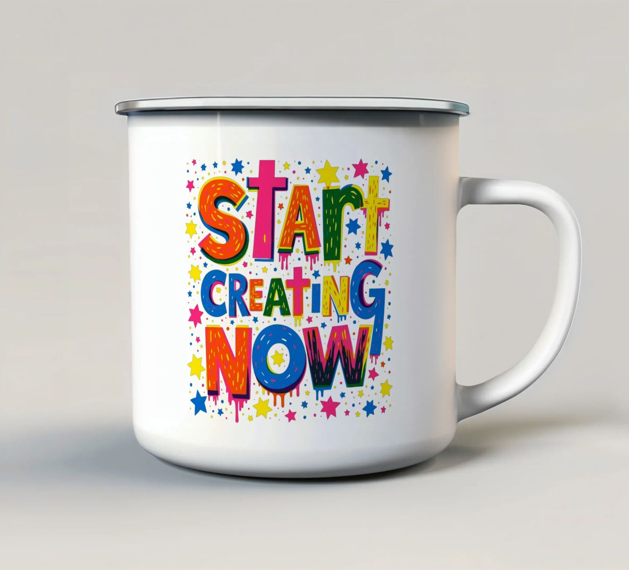 Start Creating Now Motivational  Quote Typographic Art tazza in smalto da Signorino
