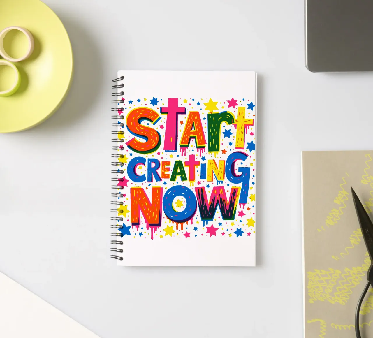 Start Creating Now Motivational  Quote Typographic Art spiral notebook by Signorino