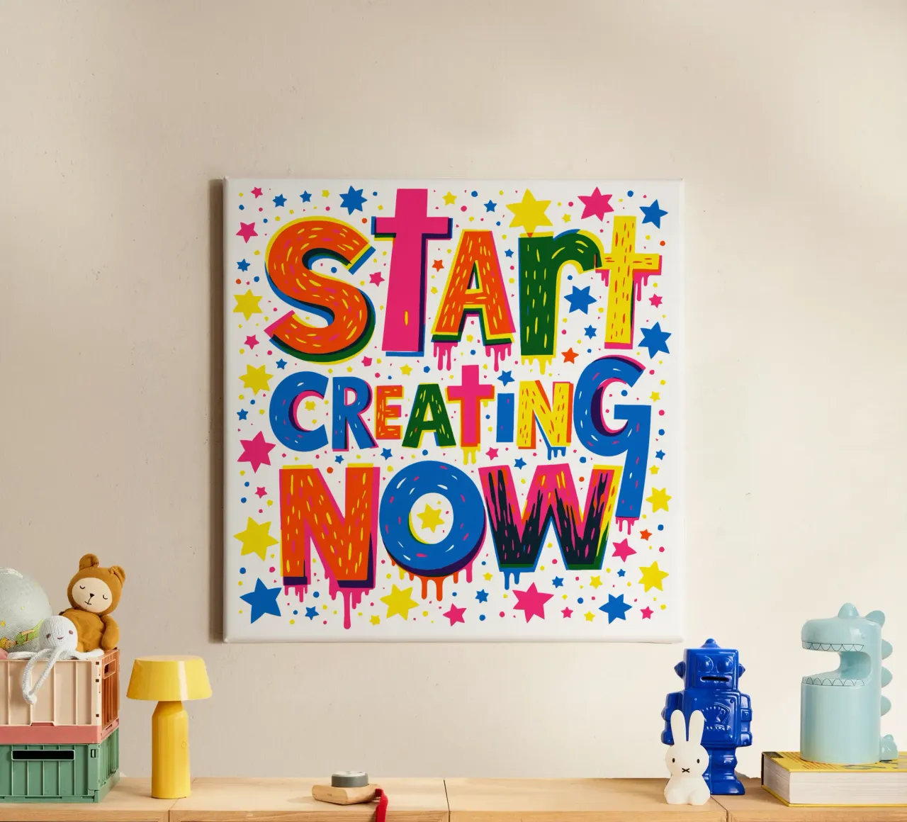 Start Creating Now Motivational Quote Typographic Art toile avec Caisse américaine de Signorino