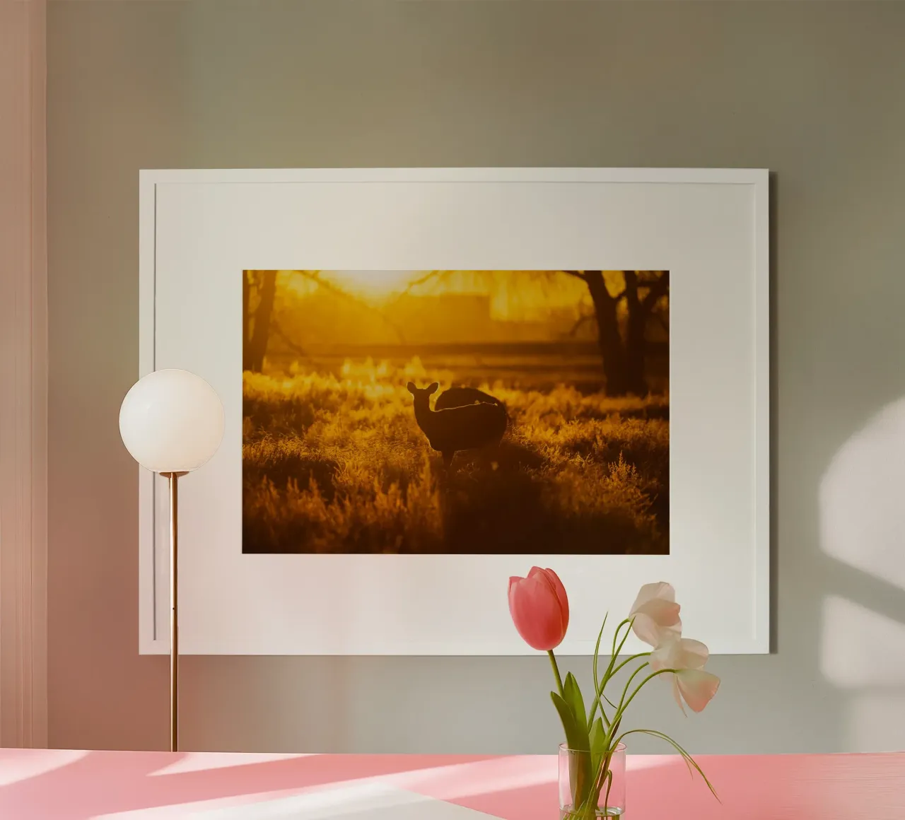 cervo al tramonto poster con telaio in alluminio da Earthly Visions